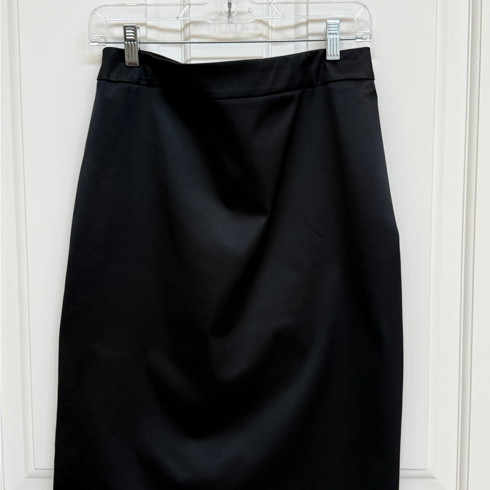 JS Collections Elegant Black Satin Pencil Skirt
